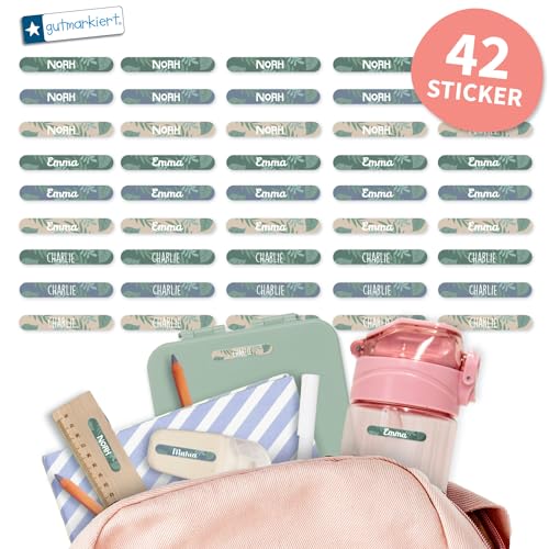 Gutmarkiert - Personalisierte Namensaufkleber für kleine Gegenstände wie Stifte, Bleistifte, Lineal, Zahnbürsten usw. Mikrowellen- und spülmaschinenfest. Format: 3,8 x 0,6 cm. (Blätter, 42) von gutmarkiert