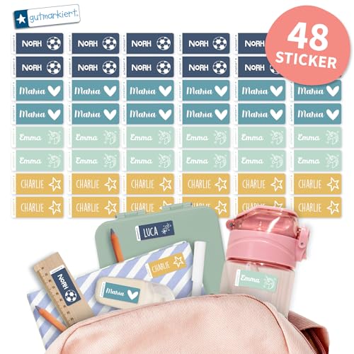 Gutmarkiert - Personalisierter Namensaufkleber, Etiketten in trendigen Farben (48 Etiketten - 4,1 x 1,6 cm)- mit Namen und einem weißen Symbol. (Playground, 48) von gutmarkiert