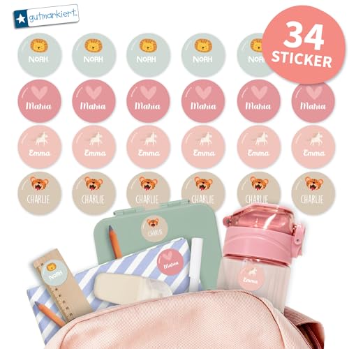 gutmarkiert – Runde Namensaufkleber für Kinder – Personalisierbare Namensetiketten mit Namen & Motiv – wasserfest und langlebig – Ideal für Schule & Kindergarten – 31x31mm – (Beach, 34) von gutmarkiert