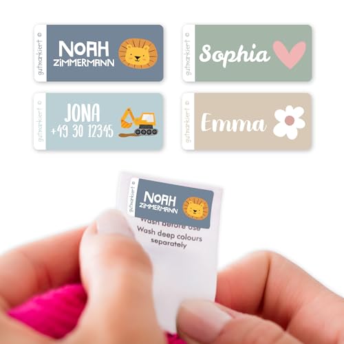 Gutmarkiert – Personalisierte Namensaufkleber für Kinder Kleidung – Langlebige Namensetiketten für Kinder – Personalisierbare Textilaufkleber – einfach anzubringen – 40 Stück 26x10mm – Nature von gutmarkiert
