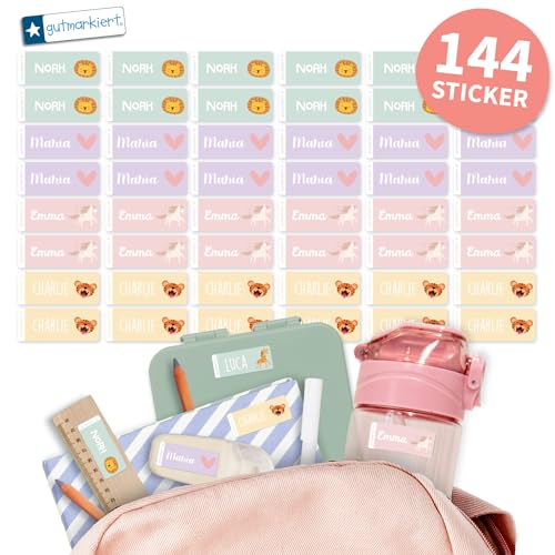 gutmarkiert – Namensaufkleber für Kinder für Kleidung, Stifte und Mehr – Personalisierbare Namensetiketten mit Namen & Symbol – wasserfest – Schule & Kindergarten – 144 Stück 41x16mm – Unicorn von gutmarkiert