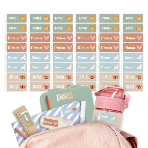 gutmarkiert – Namensaufkleber für Kinder für Kleidung, Stifte und Mehr – Personalisierbare Namensetiketten mit Namen & Symbol – wasserfest – Schule & Kindergarten – 48 Stück 41x16mm – Earth von gutmarkiert