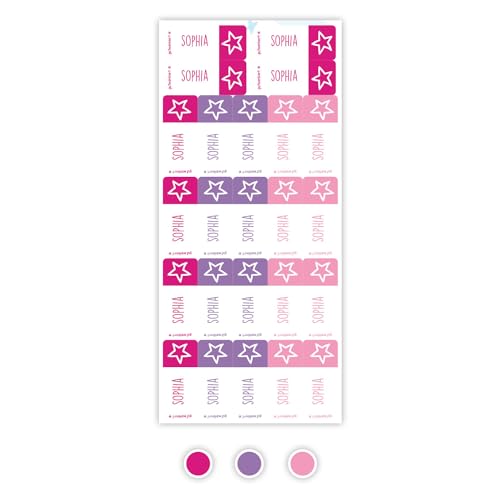 gutmarkiert – Namensaufkleber für Kinder für Kleidung, Stifte und Mehr – Personalisierbare Namensetiketten mit Namen & Symbol – wasserfest – Schule & Kindergarten – 48 Stück 43x17mm – Rosa Set von gutmarkiert
