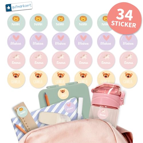 gutmarkiert – Runde Namensaufkleber für Kinder – Personalisierbare Namensetiketten mit Namen & Motiv – wasserfest und langlebig – Ideal für Schule & Kindergarten – 31x31mm – (Unicorn, 34) von gutmarkiert
