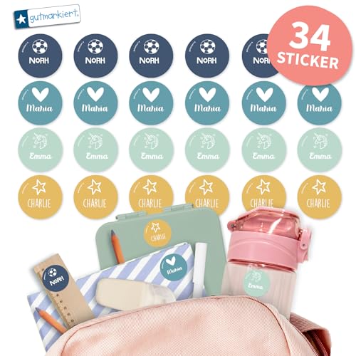 gutmarkiert – Runde Namensaufkleber für Kinder wasserfest und langlebig – Personalisierbare Namensetiketten mit Namen & Motiv – Ideal für Schule & Kindergarten – 31x31mm – Farbe (Playground, 34) von gutmarkiert