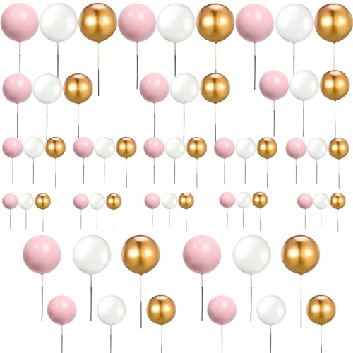 60 Stück Tortendeko Kugeln, Kuchen Schaumkugeln Cupcake Topper, Tortendeko Kugel, DIY Kuchen Topper, 1 Set mit 3 Farben und 4 Größen, für Geburtstag Hochzeit Bedarf Deko (Rosa) von gvivej