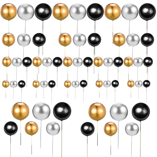 60 Stück Tortendeko Kugeln, Kuchen Schaumkugeln Cupcake Topper, Tortendeko Kugel, DIY Kuchen Topper, 1 Set mit 3 Farben und 4 Größen, für Geburtstag Hochzeit Bedarf Deko (Schwarz) von gvivej