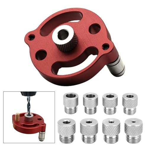 Bohrlocher Mittenfinder, Holzbearbeitungs Bohrhilfe, Vertikales Selbstzentrierendes, mit 3/4/5/6/7/8/9/10 mm Bohrbuchsen, Vertikale Dübelvorrichtung aus Aluminiumlegierung, Rot von gvivej