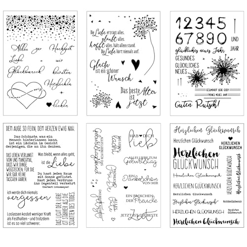 Clear Stamps, Silikonstempel Sprüche Deutsch Set, 6 Blätter Geburtstagsstempel, für Hochzeit Geburtstag Taufe Scrapbooking Journal Einladung Karten, Serie II Clear Stamps, Silikonstempel Sprüche Deutsch Set, 6 Blätter Geburtstagsstempel, für Hochzeit Geburtstag Taufe Scrapbooking Journal Einladung Karten, Serie II von gvivej