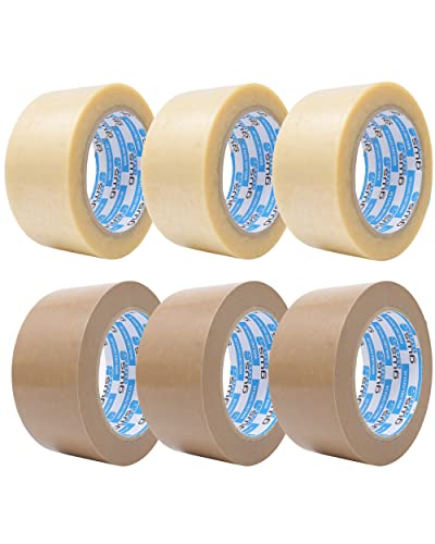 gws 6 Rollen Premium PVC Paket-Klebeband, kräftiges Verpackungsband für sehr schwere Pakete, leicht & leise abrollend, Dicke: 65 μm je 3 Rollen farblos/braun, 66 m x 50 mm von gws