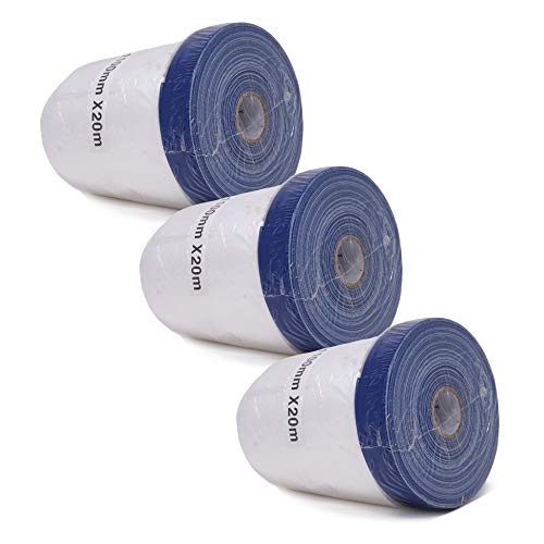 gws 3 Rollen Abdeckfolie für Maler- und Gipsarbeiten, Malerfolie mit Klebeband, Maskerband mit starker Haftung & einfach entfernbar 100 mm x 20 m von gws
