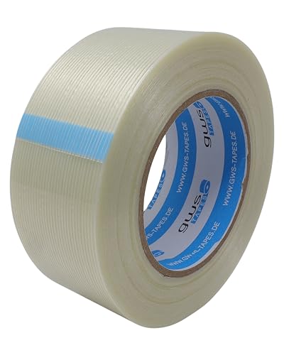 gws Filament-Klebeband, extra starkes Packband in Profi-Qualität, Gewebeband in Längsrichtung glasfaserverstärkt, Dicke: 120 μm (1 Rolle 50 mm, Längsverstärkt) von gws