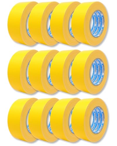 gws Gewebe-Klebeband, Synthesekautschuk-Panzertape-Duct-Tape, von Hand reißbar, 27 Mesh-Gewebe, Gewebeklebeband zur vielseitigen Anwendung 50 m x 48 mm (12, Gelb, 50 m x 44 mm) von gws