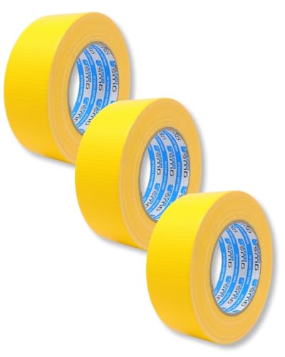 gws Gewebe-Klebeband, Synthesekautschuk-Panzertape-Duct-Tape, von Hand reißbar, 27 Mesh-Gewebe, Gewebeklebeband zur vielseitigen Anwendung 50 m x 48 mm (3, Gelb, 50 m x 44 mm) von gws