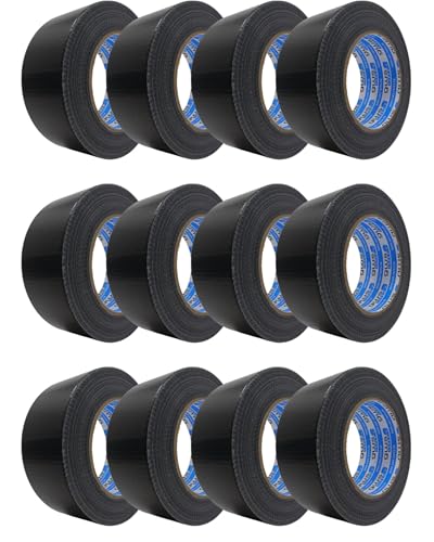 gws Gewebe-Klebeband 12 Rollen, Synthesekautschuk-Panzer-Duct-Tape, von Hand reißbar, 27 Mesh-Gewebe, Gewebeklebeband zur vielseitigen Anwendung 50 m x 48 mm schwarz. von gws