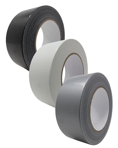 gws Gewebe-Klebeband 3 Rollen, Synthesekautschuk-Panzertape-Duct-Tape, von Hand reißbar, 27 Mesh-Gewebe, Gewebeklebeband zur vielseitigen Anwendung 50 m x 48 mm, Schwarz, Weiß, Silber von gws