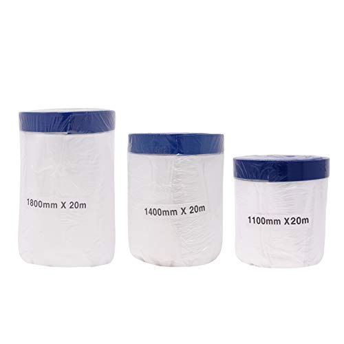 gws 3 Rollen SET Maler-Abdeckfolie mit Klebeband | Faltmasker für Maler- & Gipserarbeiten | Starke Haftung & Wiederablösbarkeit | Maskerband in Profi Qualität | 20 m x 1 x 1800 mm + 1400 mm + 1100 mm von gws