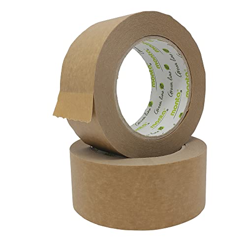 gws 2 Rollen monta 843 Papier-Packband/Naturkautschuk-Klebstoff/nachhaltig/recyclinggerecht/Klebeband für Pakete, Umzug uvm / 50 m x 50 mm, braun von gws