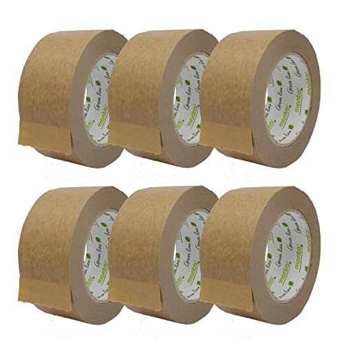 gws monta 841 Papier-Packband/Naturkautschuk-Klebstoff/nachhaltig/recyclinggerecht/Klebeband für Pakete, Umzug uvm / 50 m x 50 mm - braun - 6 Rollen von gws