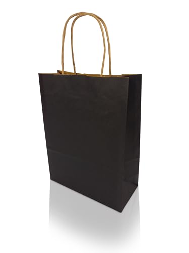 h-Green Papiertragetaschen 200x240x80 mm (25 Stück), tragbare Papiertüten mit 3kg Tragfähigkeit, recycelbare Geschenktüten aus 100% FSC® zertifiziertem Recycling-Kraftpapier, 90g/m², schwarz von h-Green