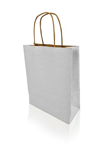 h-Green Papiertragetaschen 200x240x80 mm (25 Stück), tragbare Papiertüten mit 3kg Tragfähigkeit, recycelbare Geschenktüten aus 100% FSC® zertifiziertem Recycling-Kraftpapier, 90g/m², weiß von h-Green