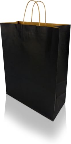 h-Green Papiertragetaschen 220x330x100 mm (200 Stück), tragbare Papiertüten mit 7kg Tragfähigkeit, recycelbare Geschenktüten aus 100% FSC® zertifiziertem Recycling-Kraftpapier, 90g/m², schwarz von h-Green