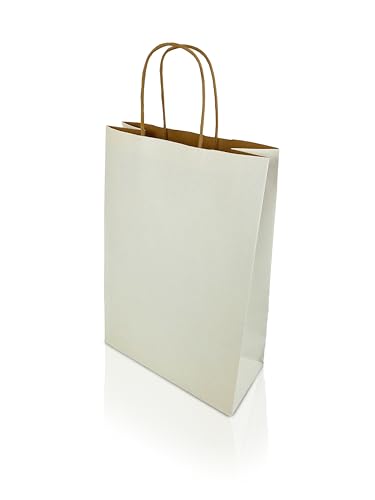 h-Green Papiertragetaschen 220x330x100 mm (200 Stück), tragbare Papiertüten mit 7kg Tragfähigkeit, recycelbare Geschenktüten aus 100% FSC® zertifiziertem Recycling-Kraftpapier, 90g/m², weiß von h-Green