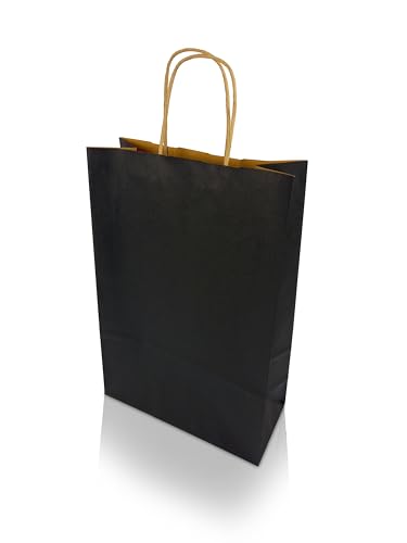 h-Green Papiertragetaschen 220x330x100 mm (25 Stück), tragbare Papiertüten mit 7kg Tragfähigkeit, recycelbare Geschenktüten aus 100% FSC® zertifiziertem Recycling-Kraftpapier, 90g/m², schwarz von h-Green