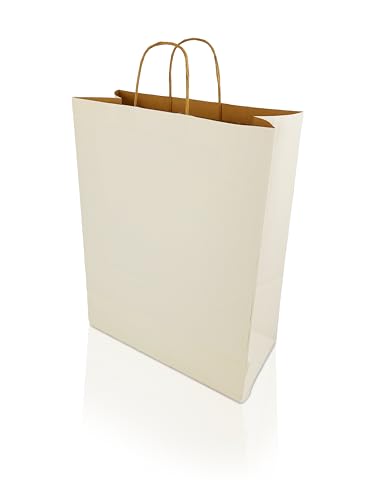 h-Green Papiertragetaschen 320x420x150 mm (200 Stück), tragbare Papiertüten mit 7kg Tragfähigkeit, recycelbare Geschenktüten aus 100% FSC® zertifiziertem Recycling-Kraftpapier, 100g/m², weiß von h-Green