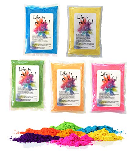 h2i Holi Color Powder | Holi Pulver | buntes Farbpulver zum Werfen | 5 leuchtende Farben | für Festivals, Partys, Baby-Shower, Fotoshootings, Foto-Fun & Action | Farbbeutel | 5 x 100 gr (500 gr) von h2i