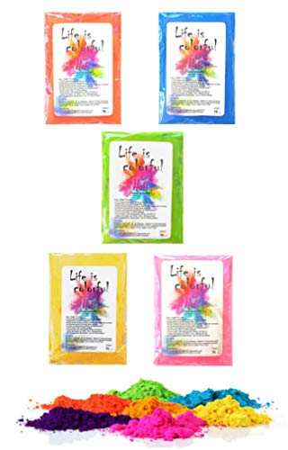 h2i Holi Color Powder | Holi Pulver | buntes Farbpulver zum Werfen | 5 leuchtende Farben | für Festivals, Partys, Baby-Shower, Fotoshootings, Foto-Fun & Action | Farbbeutel | 5 x 70 gr (350 gr) von h2i