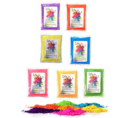 h2i Holi Color Powder | Holi Pulver | buntes Farbpulver zum Werfen | 7 leuchtende Farben | für Festivals, Partys, Baby-Shower, Fotoshootings, Foto-Fun & Action | Farbbeutel | 7 x 100 gr (700 gr) von h2i