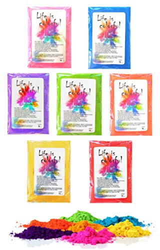 h2i Holi Color Powder | Holi Pulver | buntes Farbpulver zum Werfen | 7 leuchtende Farben | für Festivals, Partys, Baby-Shower, Fotoshootings, Foto-Fun & Action | Farbbeutel | 7 x 70 gr (490 gr) von h2i