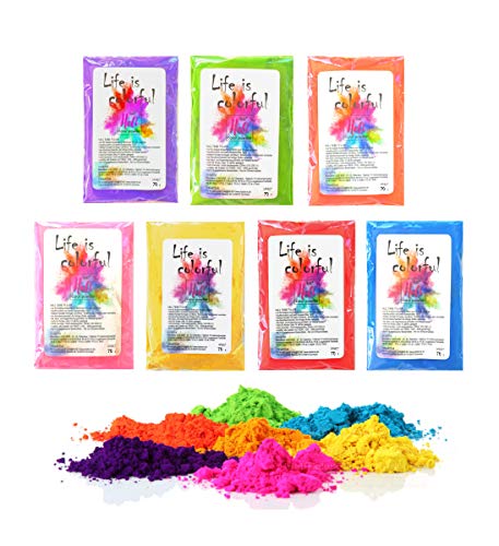 h2i Holi Color Powder | Holi Pulver | buntes Farbpulver zum Werfen | 7 leuchtende Farben | für Festivals, Partys, Baby-Shower, Fotoshootings, Foto-Fun & Action | Farbbeutel | 7 x 70 gr (490 gr) von h2i