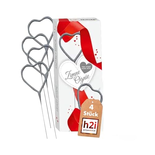 h2i Herz-Silber Wunderkerzen | 4 Stück | 18 cm | +/- 60 sek | Geburtstagskerzen Sprühkerze Spritzkerze Sternenspritzer Funkenzauber für Valentinstag Hochzeit Silvester Geburtstag | Kat F1 von h2i