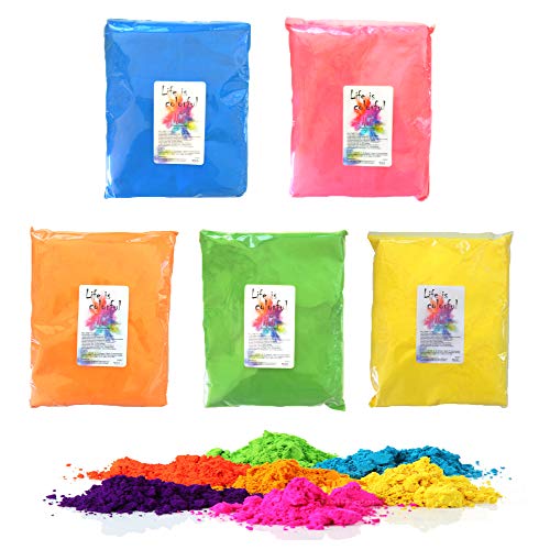 h2i Holi Color Powder | Holi Pulver | buntes Farbpulver zum Werfen | 5 leuchtende Farben | für Festivals, Partys, Baby-Shower, Fotoshootings, Foto-Fun & Action | Farbbeutel | 5 x 1000 gr (5000 gr) von h2i