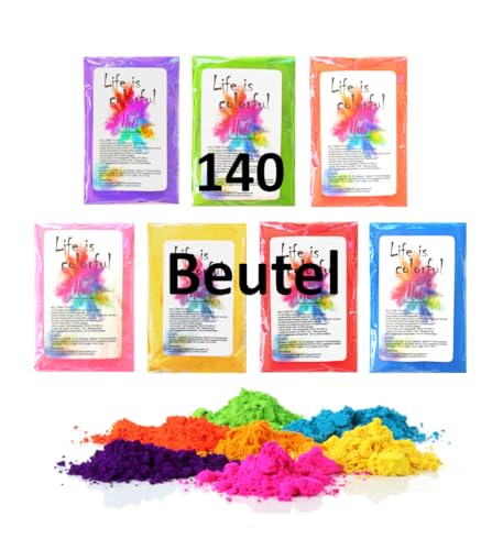 h2i Holi Pulver | 140 Beutel x 70 g | 9.800 g | 7 Farben | Holi Color Powder - 140 Farbbeutel mit leuchtenden Farben zum Werfen | für Festivals Fotoshooting Baby-Shower Party-Foto Fun & Action h2i Holi Pulver | 140 Beutel x 70 g | 9.800 g | 7 Farben | Holi Color Powder - 140 Farbbeutel mit leuchtenden Farben zum Werfen | für Festivals Fotoshooting Baby-Shower Party-Foto Fun & Action von h2i