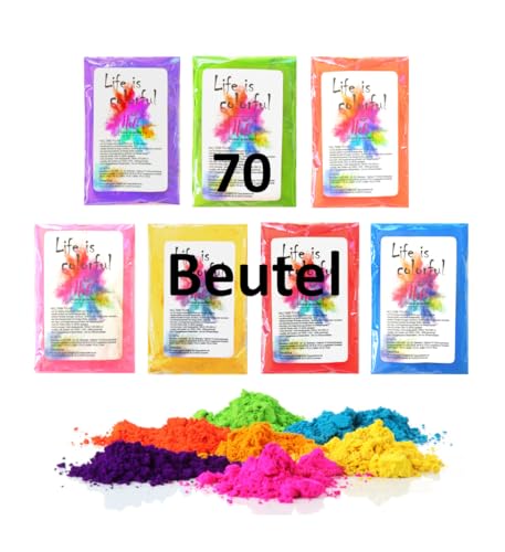 h2i Holi Pulver | 70 Beutel x 100 g | 7.000 g | 7 Farben | Holi Color Powder - 70 Farbbeutel mit leuchtenden Farben zum Werfen | für Festivals Fotoshooting Baby-Shower Party-Foto Fun & Action h2i Holi Pulver | 70 Beutel x 100 g | 7.000 g | 7 Farben | Holi Color Powder - 70 Farbbeutel mit leuchtenden Farben zum Werfen | für Festivals Fotoshooting Baby-Shower Party-Foto Fun & Action von h2i