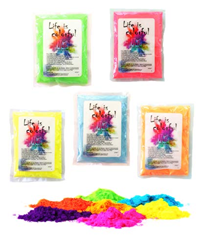 h2i Neon Holi Color Powder | Holi Pulver | Farbpulver zum Werfen | 5 leuchtende Fluoreszierende UV-Neon-Farben | f. Festival, Party, Fotoshooting, Foto-Fun & Action | Farbbeutel | 5 x 70 gr (350 gr) von h2i
