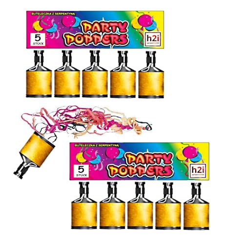 h2i Schampus Party Knaller mit Knall und bunten Luftschlangen - 10 Stück - Indoor geeignet - der Klassiker - Party-Spaß für jung und alt + h2i Sticker von h2i