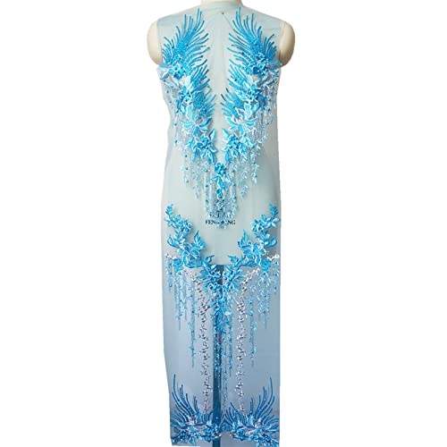 Stickerei-Aufnäher, Spitzenstoff, Blume, Quaste, Perlen, Strass, bestickt, Hochzeitskleid, Applikationen, zum Aufnähen (Himmelblau) von hOnYbmq