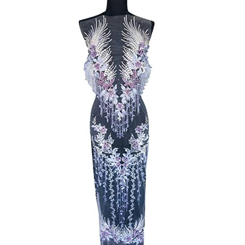 Stickerei-Aufnäher, Spitzenstoff, Blume, Quaste, Perlen, Strass, bestickt, Hochzeitskleid, Applikationen, zum Aufnähen (lila) von hOnYbmq