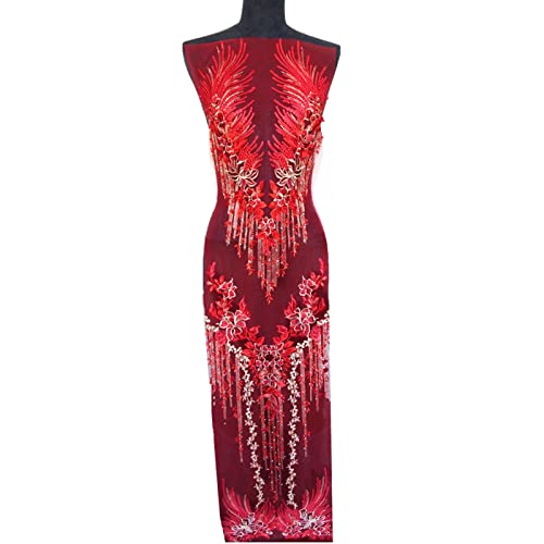 Stickerei-Aufnäher, Spitzenstoff, Blume, Quaste, Perlen, Strass, bestickt, Hochzeitskleid, Applikationen, zum Aufnähen (rot) von hOnYbmq