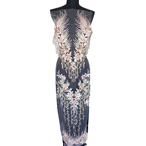 Stickerei-Aufnäher, Spitzenstoff, Blume, Quaste, Perlen, Strass, bestickt, Hochzeitskleid, Applikationen zum Aufnähen (Champagner) von hOnYbmq