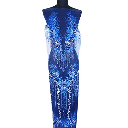 Stickerei-Aufnäher, Spitzenstoff, Blume, Quaste, Perlen, Strass, bestickt, Hochzeitskleid, Applikationen zum Aufnähen (Königsblau) von hOnYbmq