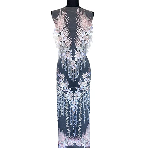 Stickerei-Aufnäher, Spitzenstoff, Blume, Quaste, Perlen, Strass, bestickt, Hochzeitskleid, Applikationen zum Aufnähen (rosa grau) von hOnYbmq