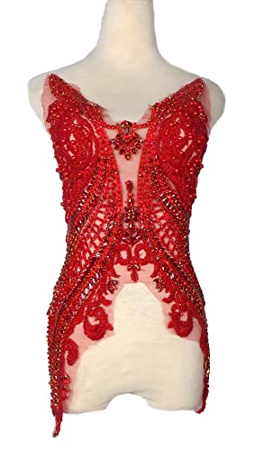 Stickerei-Aufnäher, schwere Perlen, Applikation, Kristall, Strass, Hochzeitskleid, Zubehör (rot) von hOnYbmq