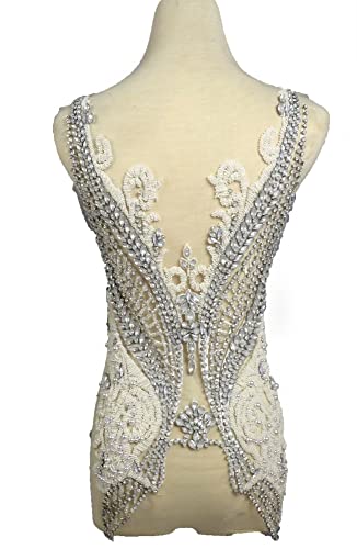 Stickerei-Aufnäher, schwere Perlen, Applikation, Kristall, Strass, Hochzeitskleid, Zubehör (weiß) von hOnYbmq