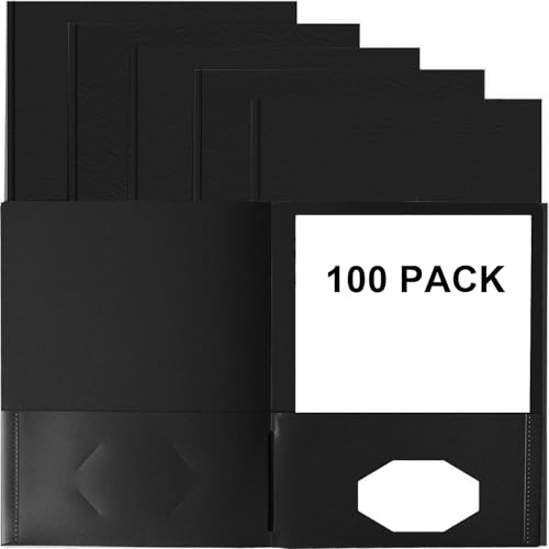 HABGP 100 schwarze Ordner mit Taschen, robustes Papier, zwei Taschen, Ordner mit Visitenkartenhalter für Schule, Büro, hohe Geschäfte, Lebenslauf HABGP 100 schwarze Ordner mit Taschen, robustes Papier, zwei Taschen, Ordner mit Visitenkartenhalter für Schule, Büro, hohe Geschäfte, Lebenslauf von habgp