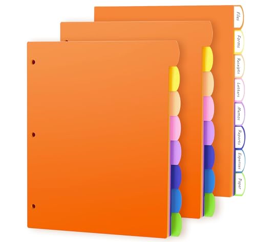 HABGP 24 Stück/3er-Set, 8 Registerkarten für 3-Ringordner, bunte 3-Ringbuch-Trennblätter mit Tabs, 24 Seitenordner-Trennblätter, Kunststoff-Registerkarten mit Reitern, Drei-Ringbuch-Index-Trennblätter HABGP 24 Stück/3er-Set, 8 Registerkarten für 3-Ringordner, bunte 3-Ringbuch-Trennblätter mit Tabs, 24 Seitenordner-Trennblätter, Kunststoff-Registerkarten mit Reitern, Drei-Ringbuch-Index-Trennblätter von habgp